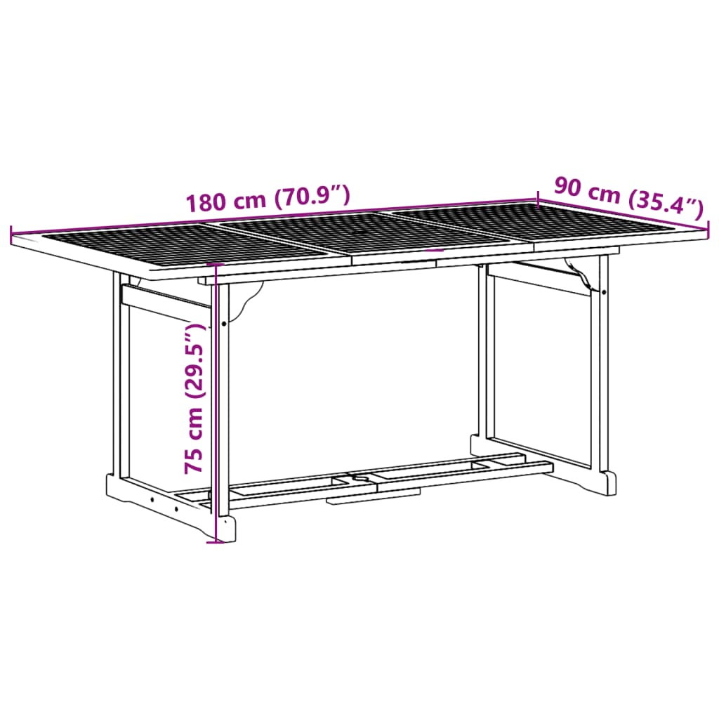 vidaXL Sodo valgomojo komplektas, 9 dalių, 180x90x75 cm, akacija