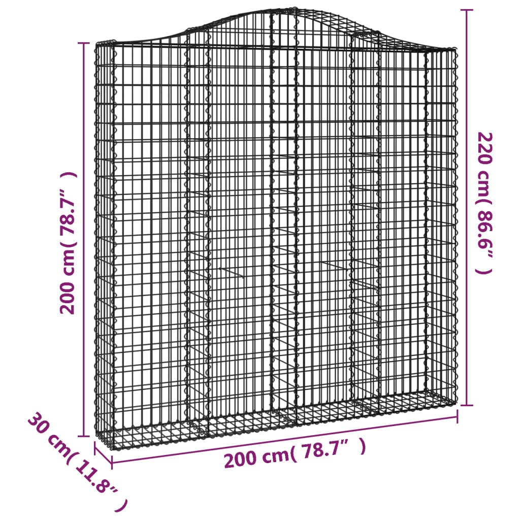 vidaXL Išlenkti gabiono krepšiai, 3vnt., 200x30x200/220cm, geležis