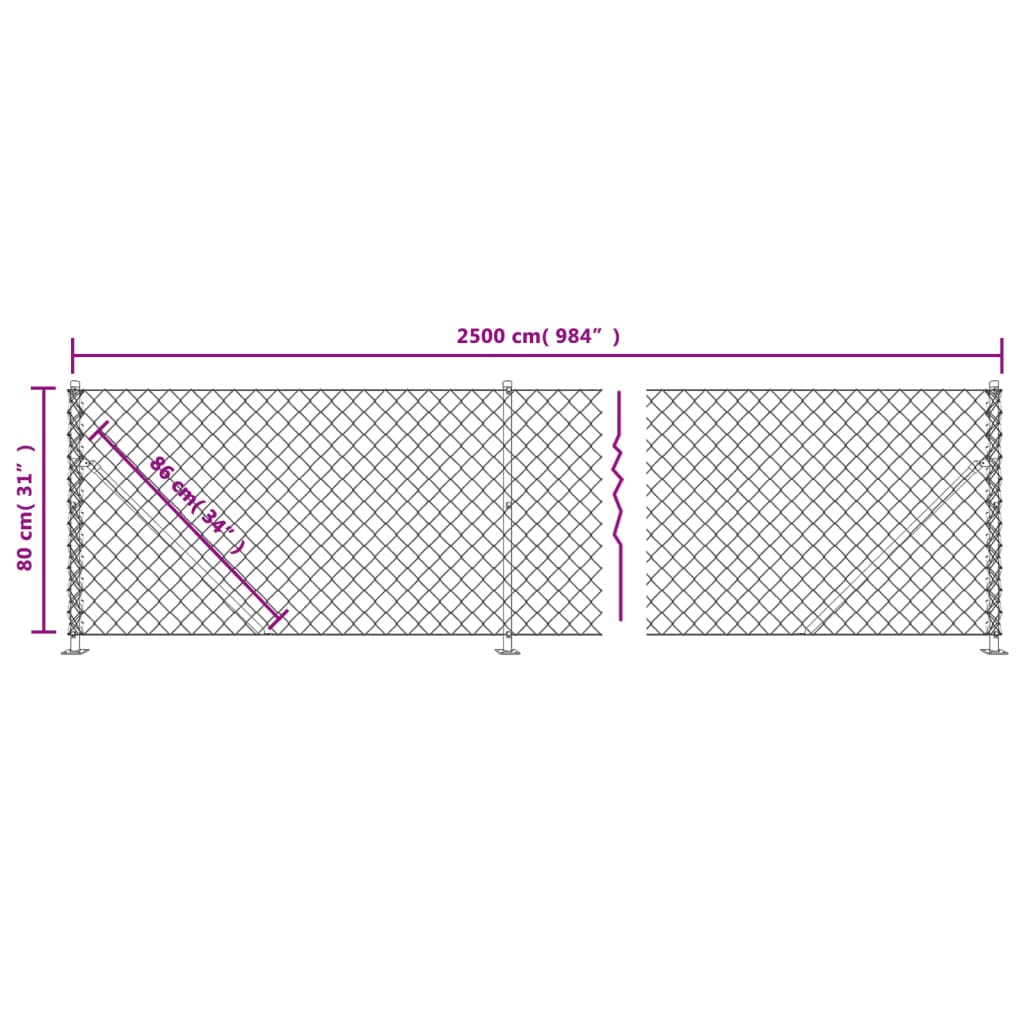 vidaXL Tinklinė tvora su flanšais, sidabrinės spalvos, 0,8x25m