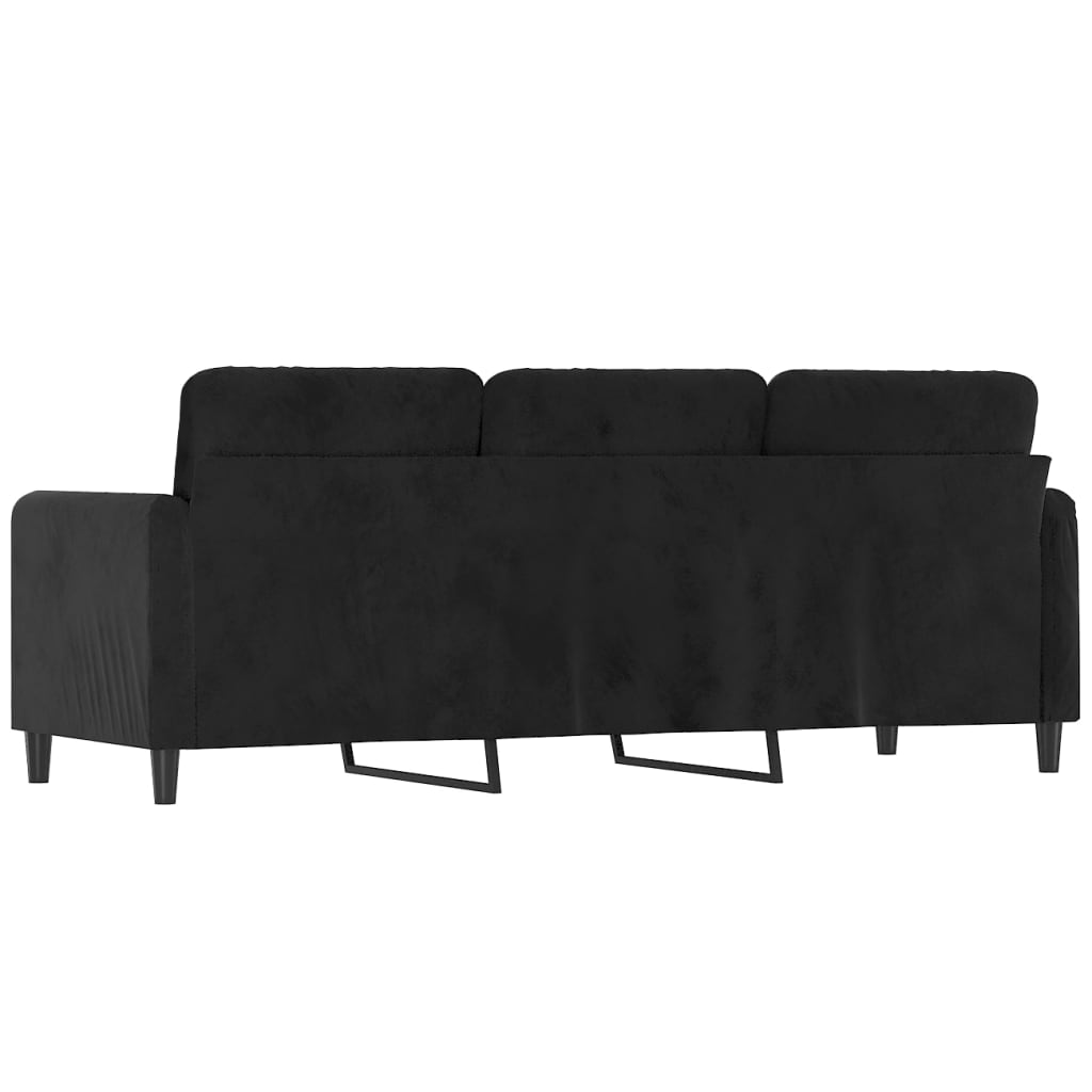 vidaXL Trivietė sofa, juodos spalvos, 180cm, aksomas