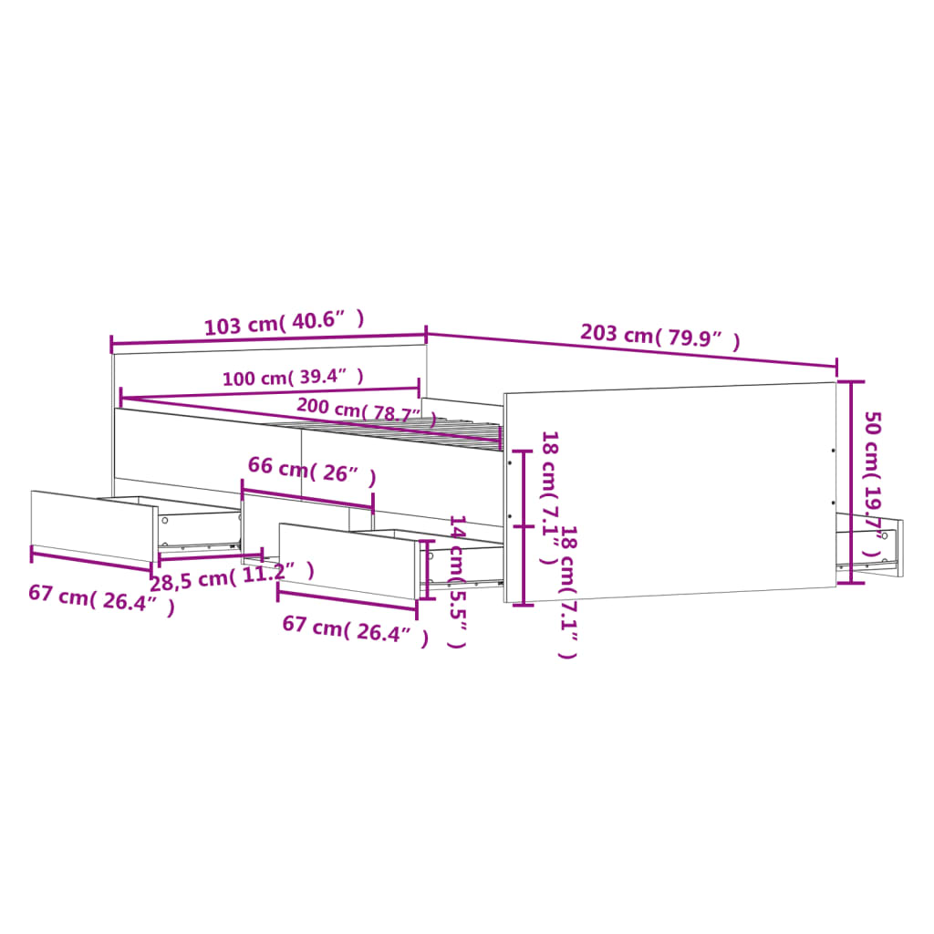 vidaXL Lovos rėmas su galvūgaliu ir kojūgaliu, ąžuolo, 100x200cm