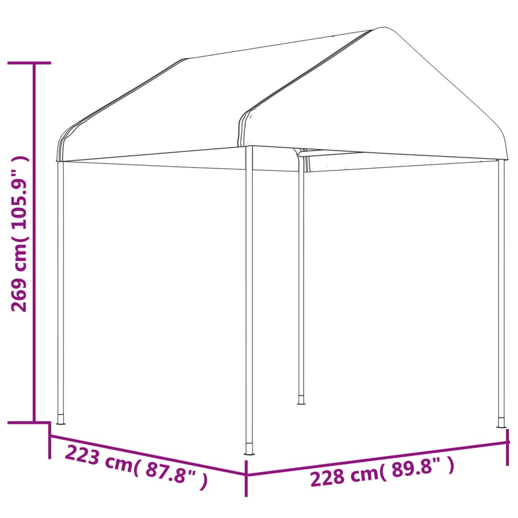 vidaXL Pavėsinė su stogu, balta, 15,61x2,28x2,69m, polietilenas