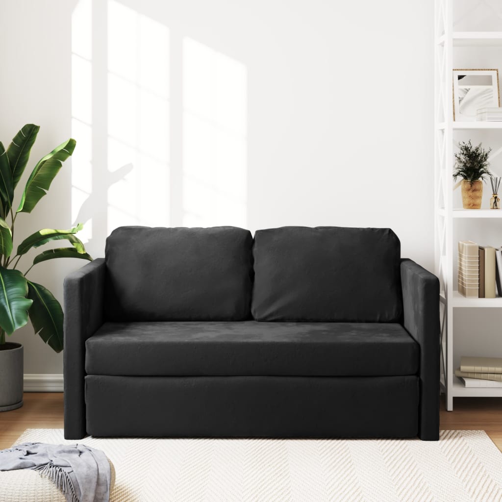 vidaXL Grindų sofa-lova, 2-1, juodos spalvos, 122x204x55cm, aksomas