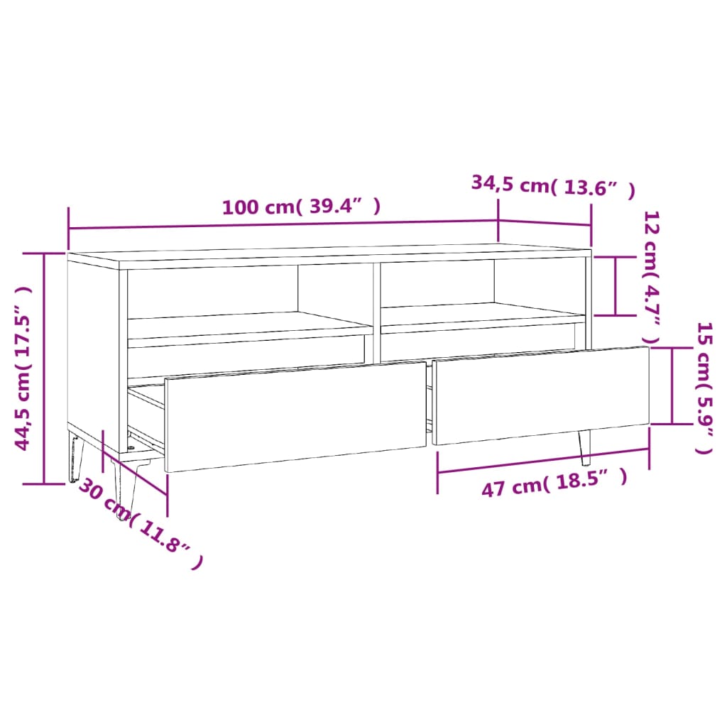 vidaXL Televizoriaus spintelė, balta, 100x34,5x44,5cm, mediena, blizgi