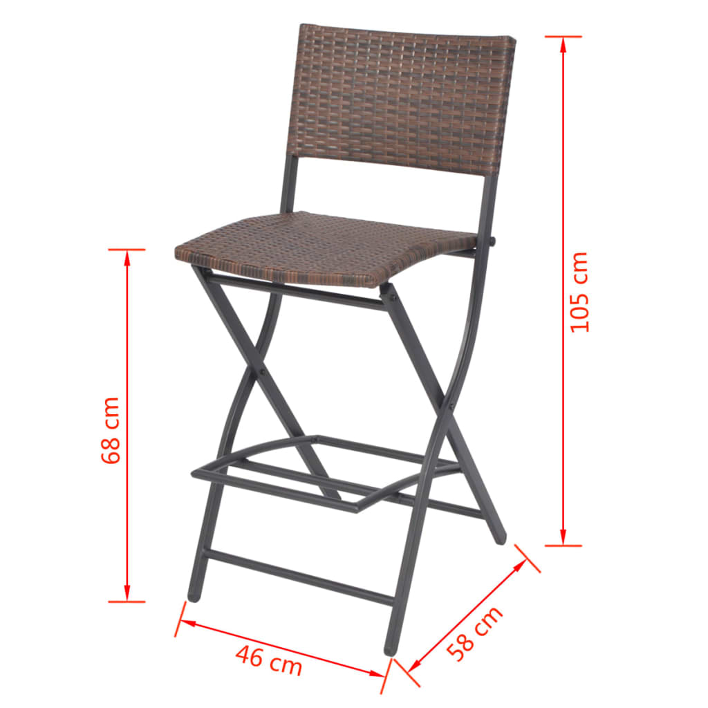 vidaXL Sulankst. bistro baldų kompl., 3d., rudas, polirat. ir plien.