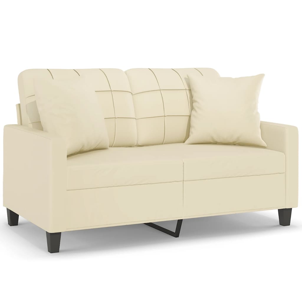 vidaXL Dvivietė sofa su pagalvėlėmis, kreminė, 120cm, dirbtinė oda