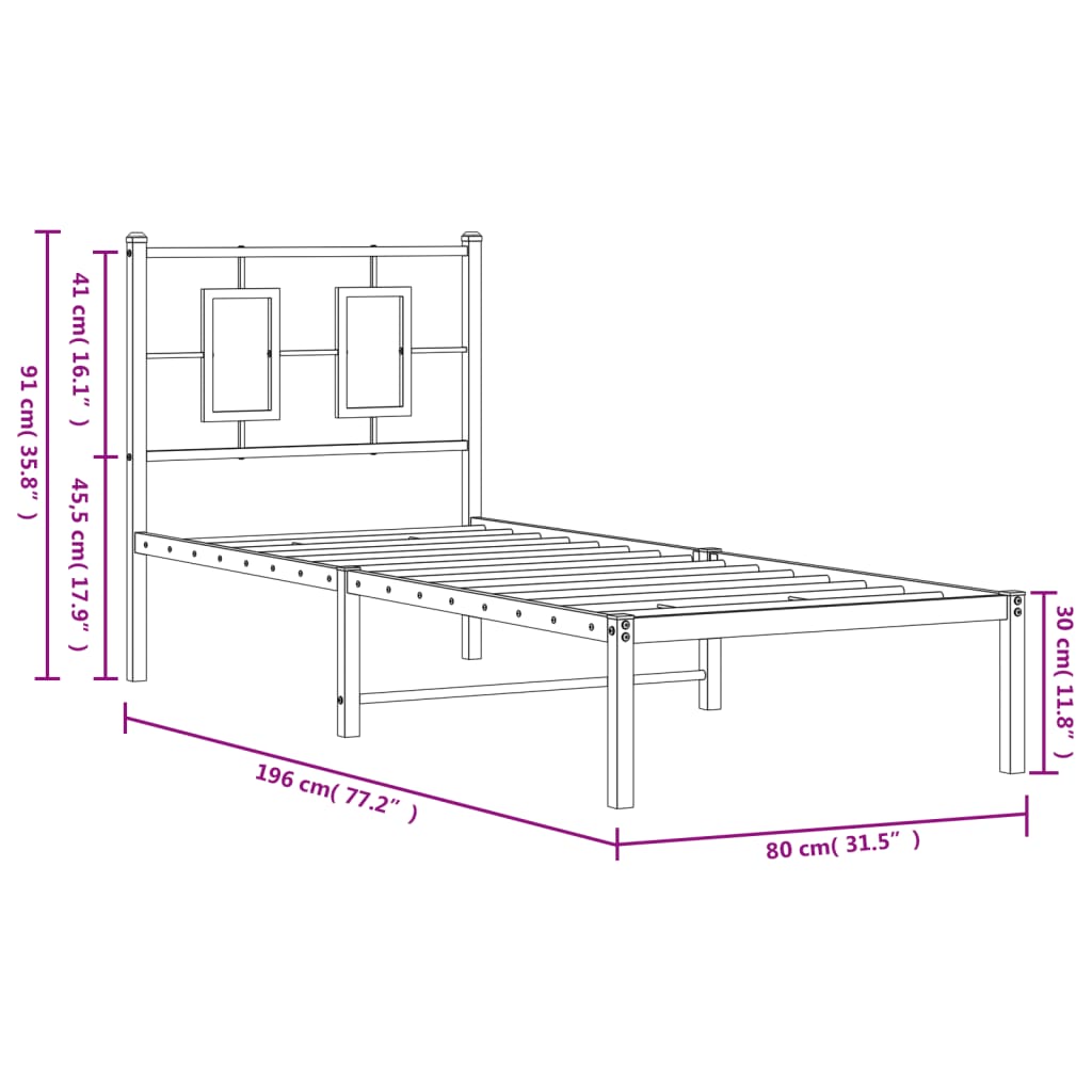 vidaXL Lovos rėmas be čiužinio, baltas, 75x190cm, metalas