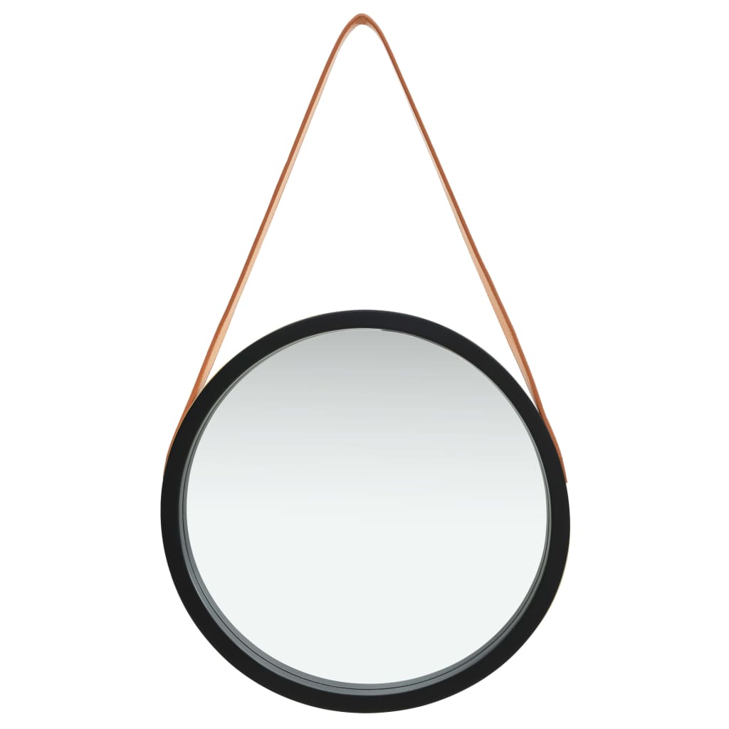 vidaXL Sieninis veidrodis su dirželiu, juodos spalvos, 40cm