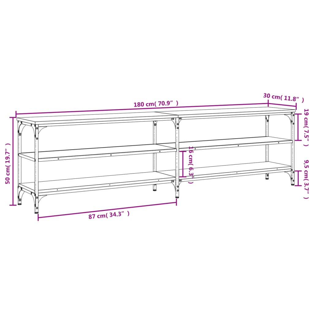 vidaXL Televizoriaus spintelė, juoda, 180x30x50cm, mediena ir metalas