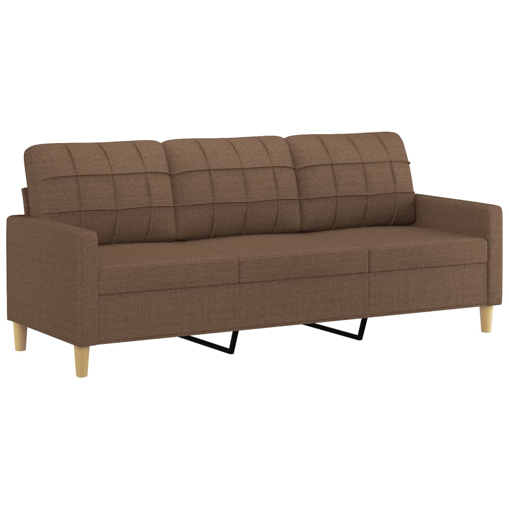 vidaXL Trivietė sofa su pagalvėlėmis, rudos spalvos, 180cm, audinys