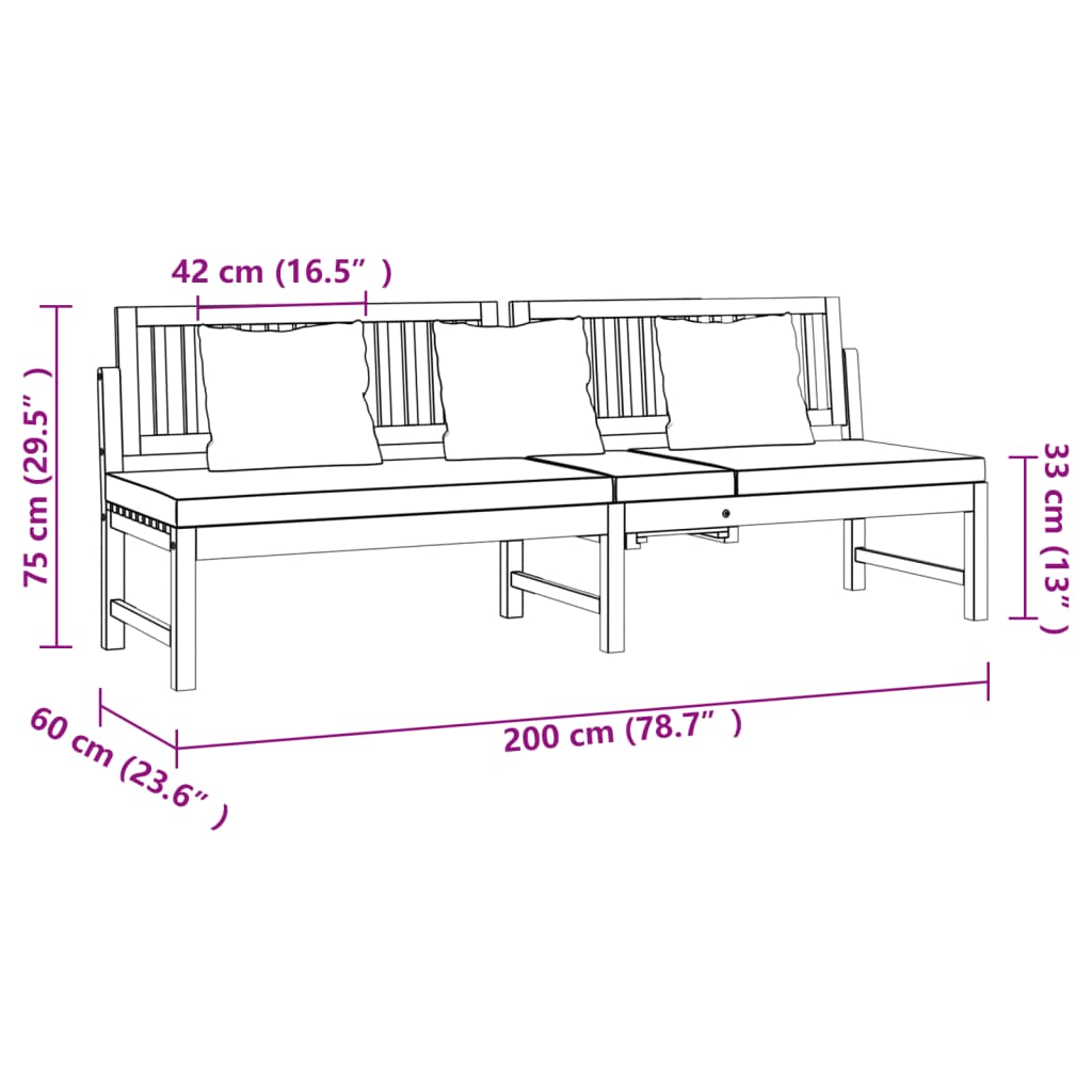 vidaXL Sofa su kreminėmis pagalvėlėmis, 200x60x75cm, akacijos masyvas