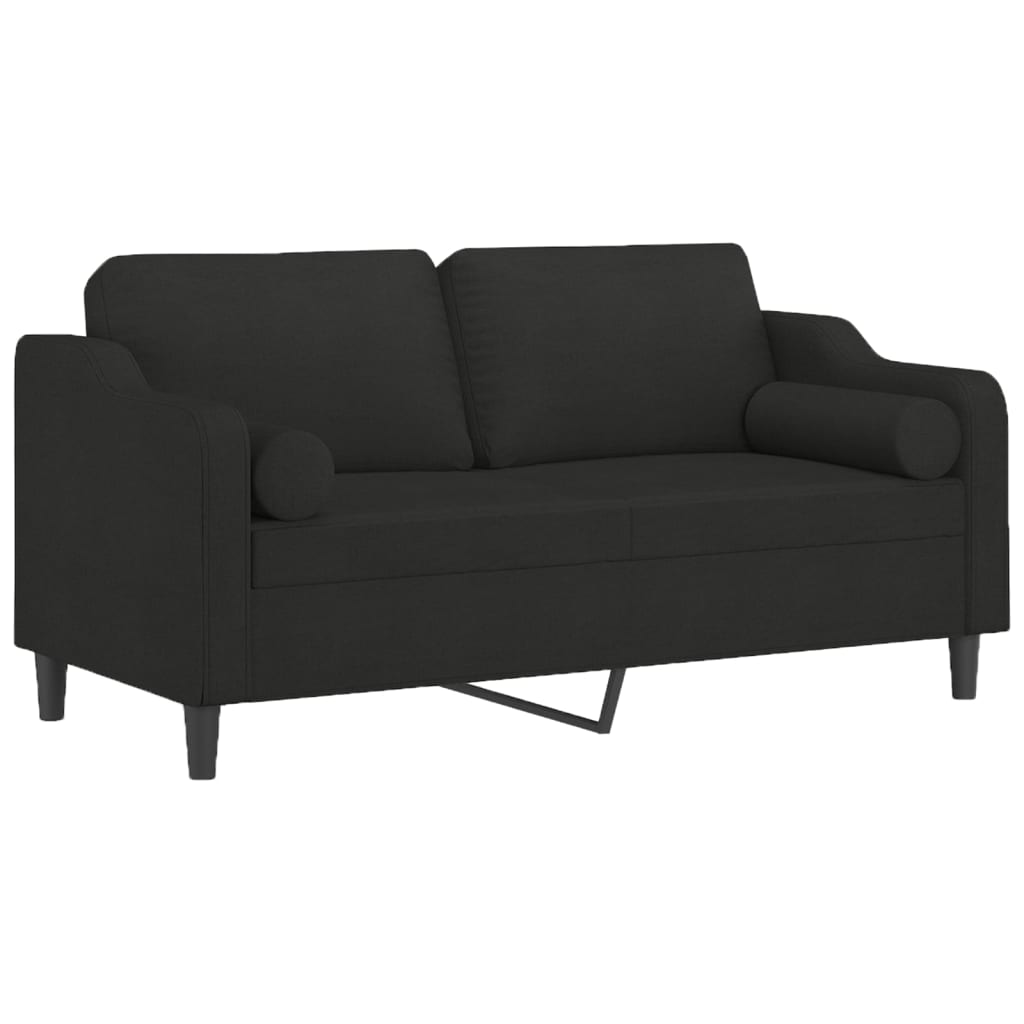 vidaXL Dvivietė sofa su pagalvėlėmis, juodos spalvos, 140cm, audinys