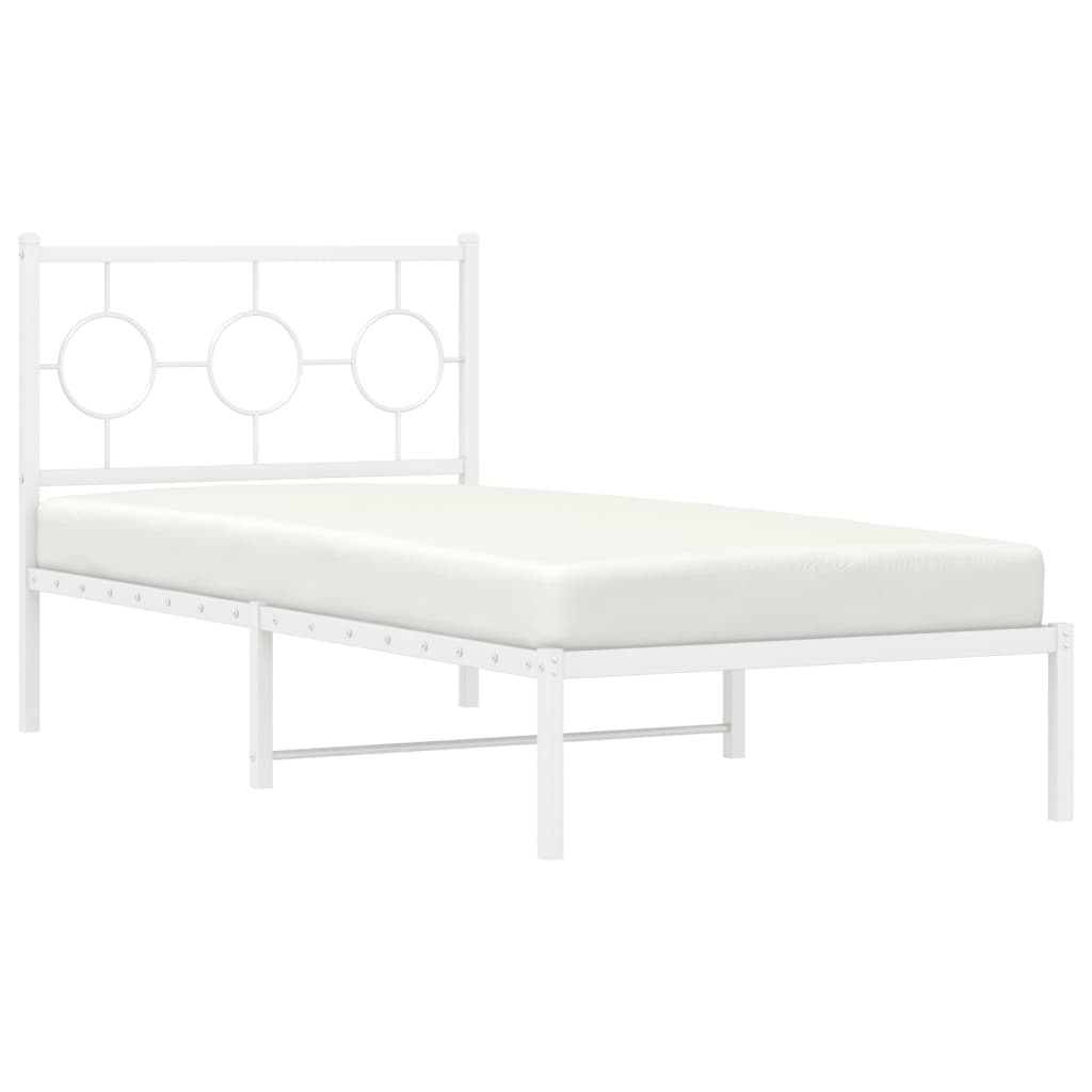 vidaXL Metalinis lovos rėmas su galvūgaliu, baltos spalvos, 90x200cm