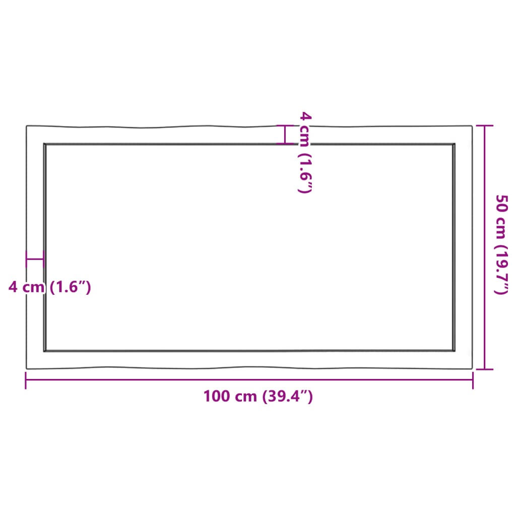 vidaXL Stalviršis, 100x50x(2-4) cm, medienos masyvas, su gyvu kraštu