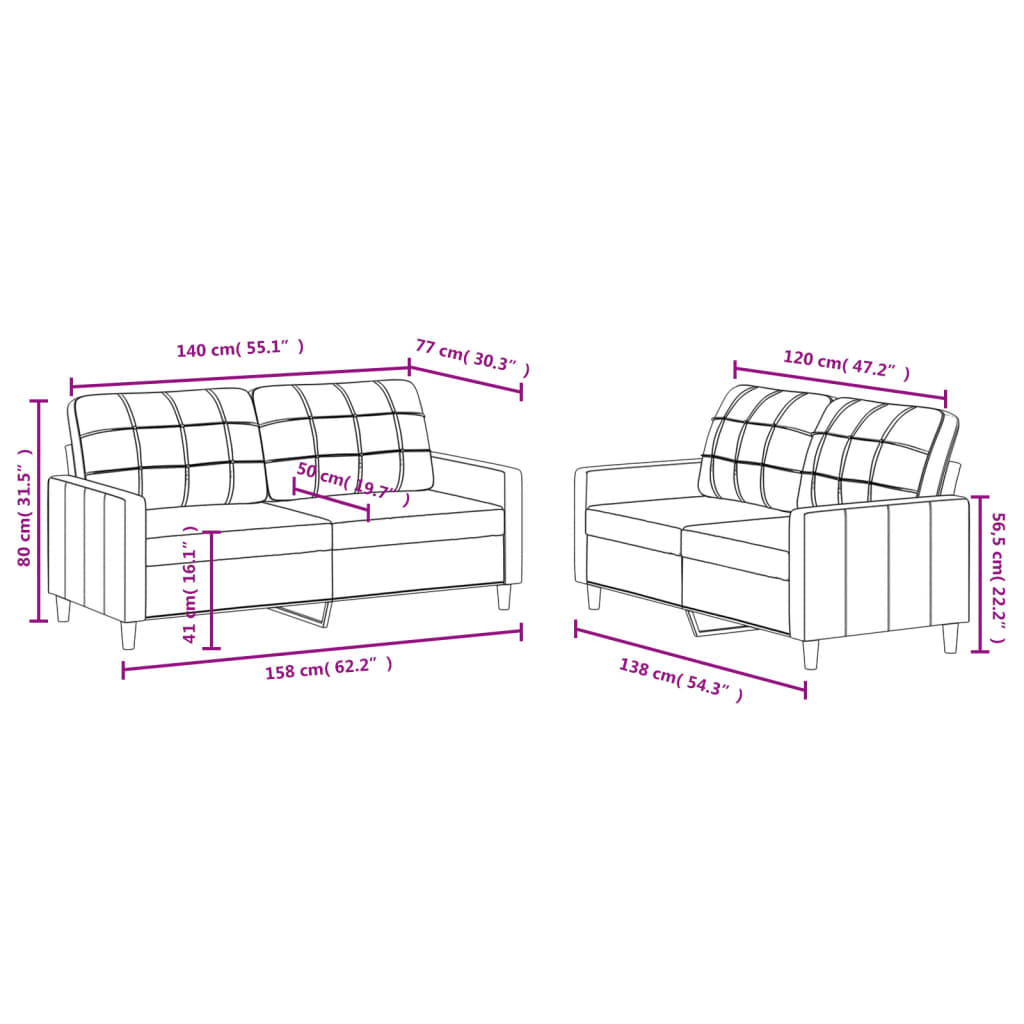 vidaXL Sofos komplektas su pagalvėlėmis, 2 dalių, rudas, audinys