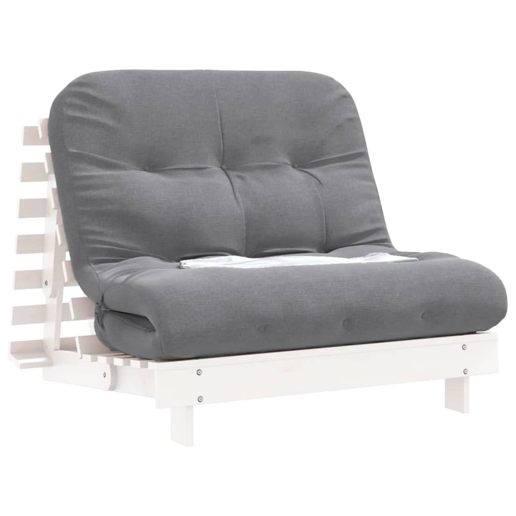 vidaXL Futono sofa-lova su čiužiniu, balta, 100x206x11cm, pušis