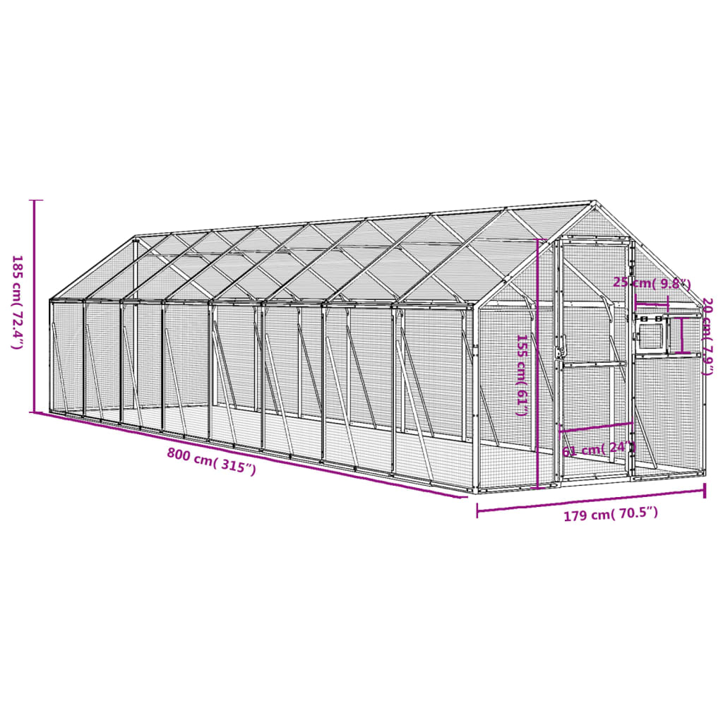 vidaXL Paukštidė, antracito spalvos, 1,79x8x1,85m, aliuminis