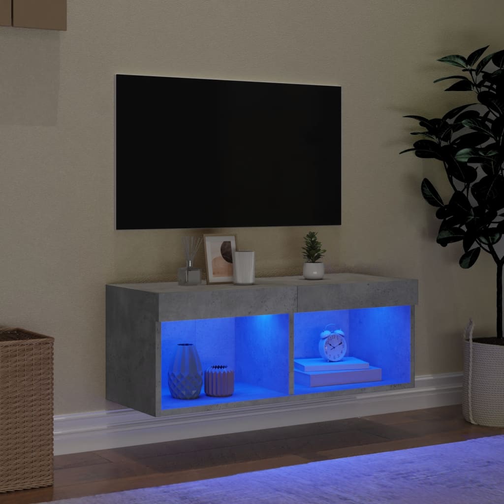 vidaXL TV spintelė su LED lemputėmis, betono pilka, 80x30x30cm