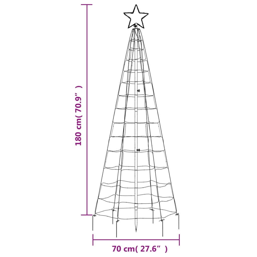 vidaXL Šviečianti Kalėdų eglutė, 180cm, 220 šiltų LED, kūgio formos