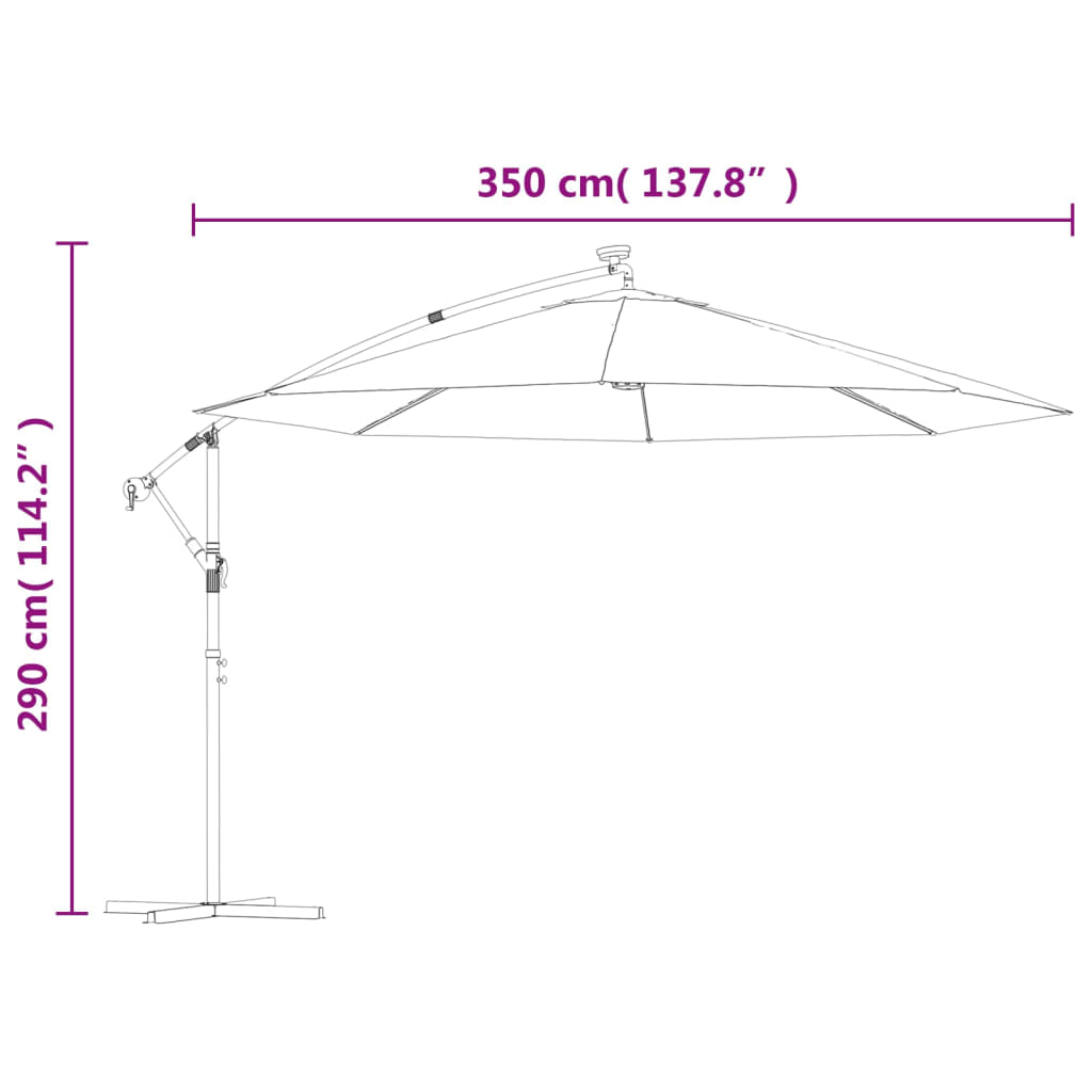 vidaXL Gembinis sodo skėtis nuo saulės su LED, tamsiai raudonas, 350cm