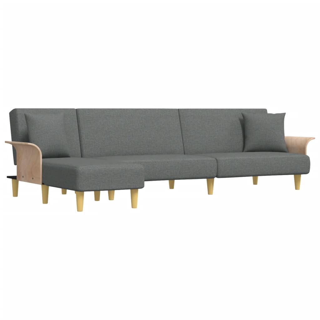 vidaXL L formos sofa-lova, tamsiai pilka, 279x140x70cm, audinys