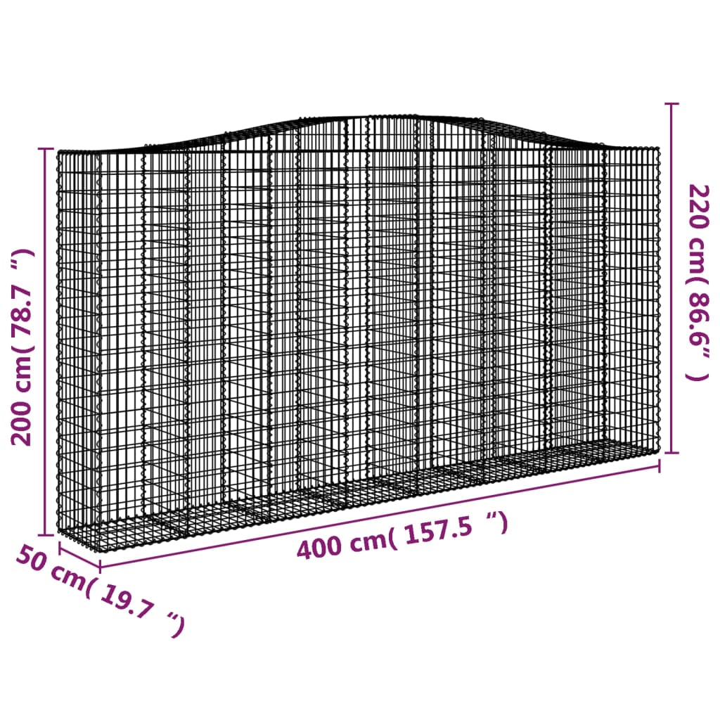 vidaXL Išlenkti gabiono krepšiai, 3vnt., 400x50x200/220cm, geležis