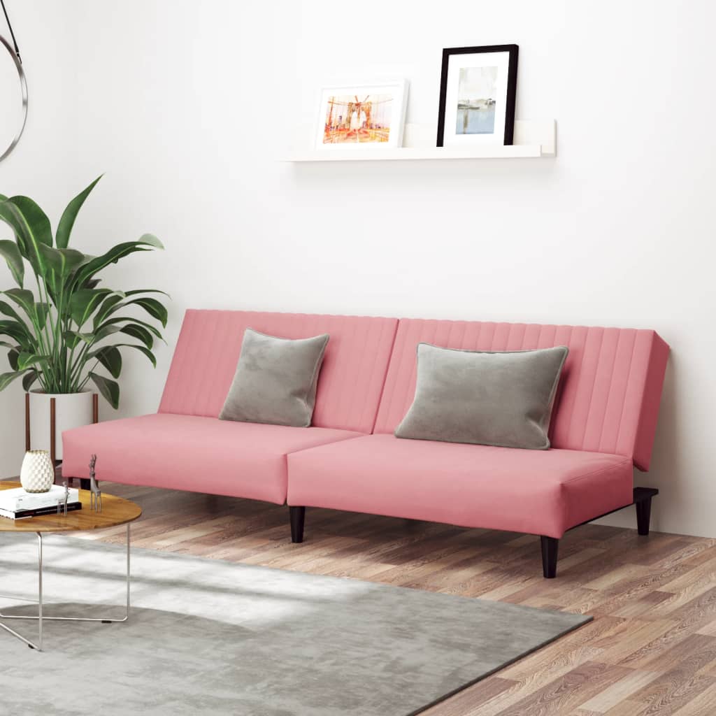 vidaXL Dvivietė sofa-lova, rožinės spalvos, aksomas