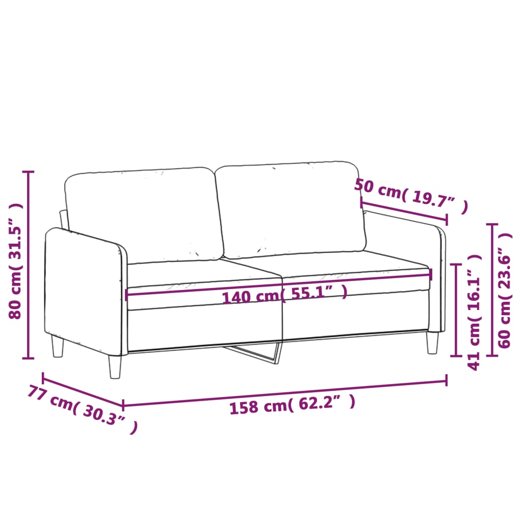 vidaXL Dvivietė sofa, tamsiai žalios spalvos, 140cm, aksomas