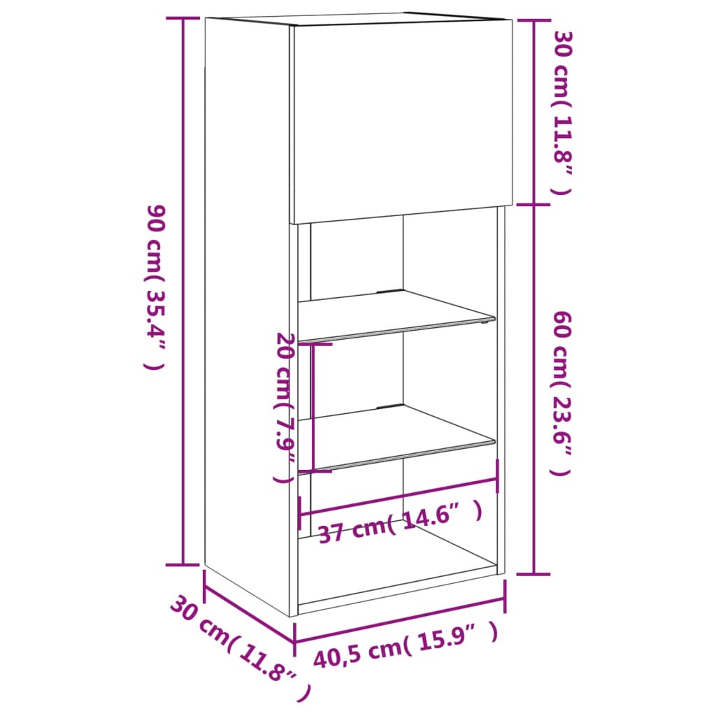 vidaXL TV spintelė su LED lemputėmis, dūminio ąžuolo, 40,5x30x90cm