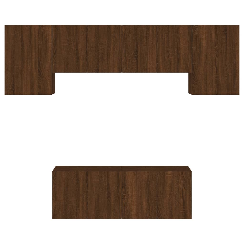 vidaXL Sieninė TV sekcija, 6 dalių, ruda ąžuolo, apdirbta mediena