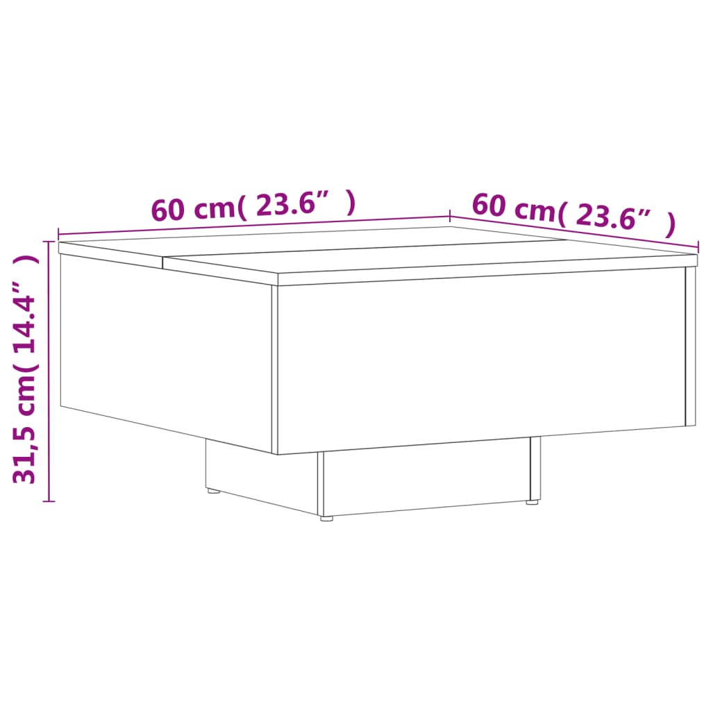 vidaXL Kavos staliukas, baltos spalvos, 60x60x31,5cm, apdirbta mediena