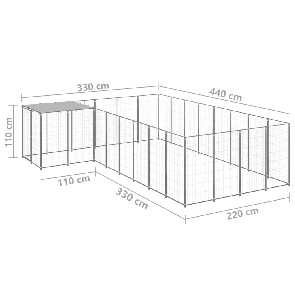 vidaXL Voljeras šunims, sidabrinės spalvos, 10,89 m², plienas