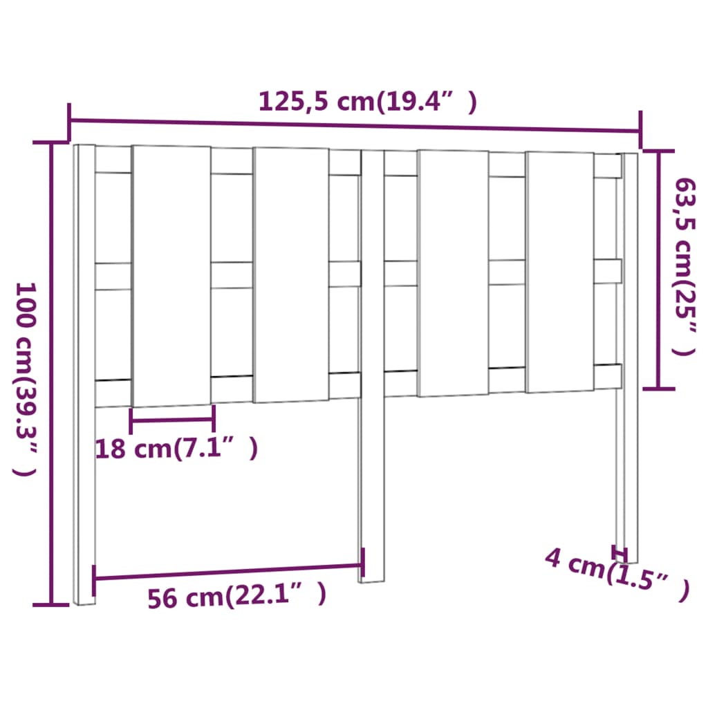 vidaXL Lovos galvūgalis, 125,5x4x100cm, pušies medienos masyvas