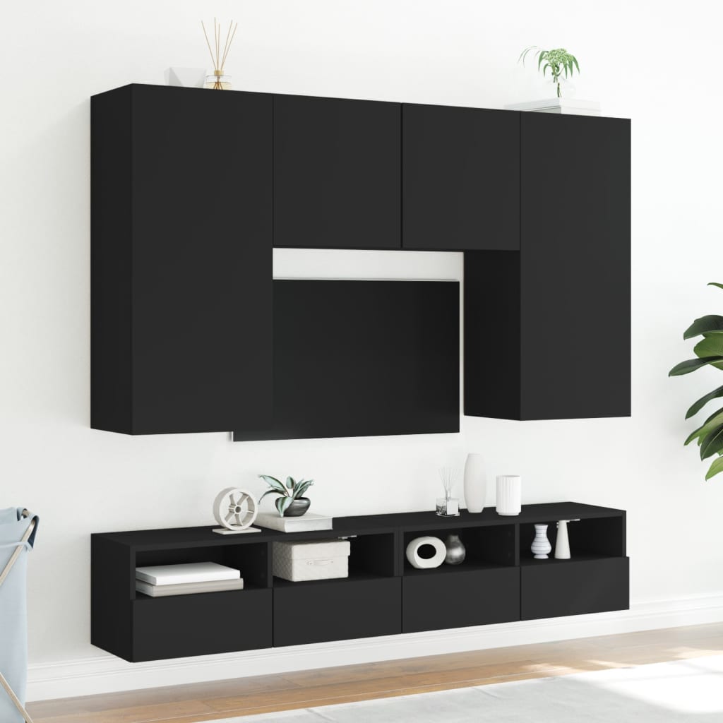 vidaXL Sieninės TV spintelės, 2vnt., juodos, 80x30x30cm, mediena