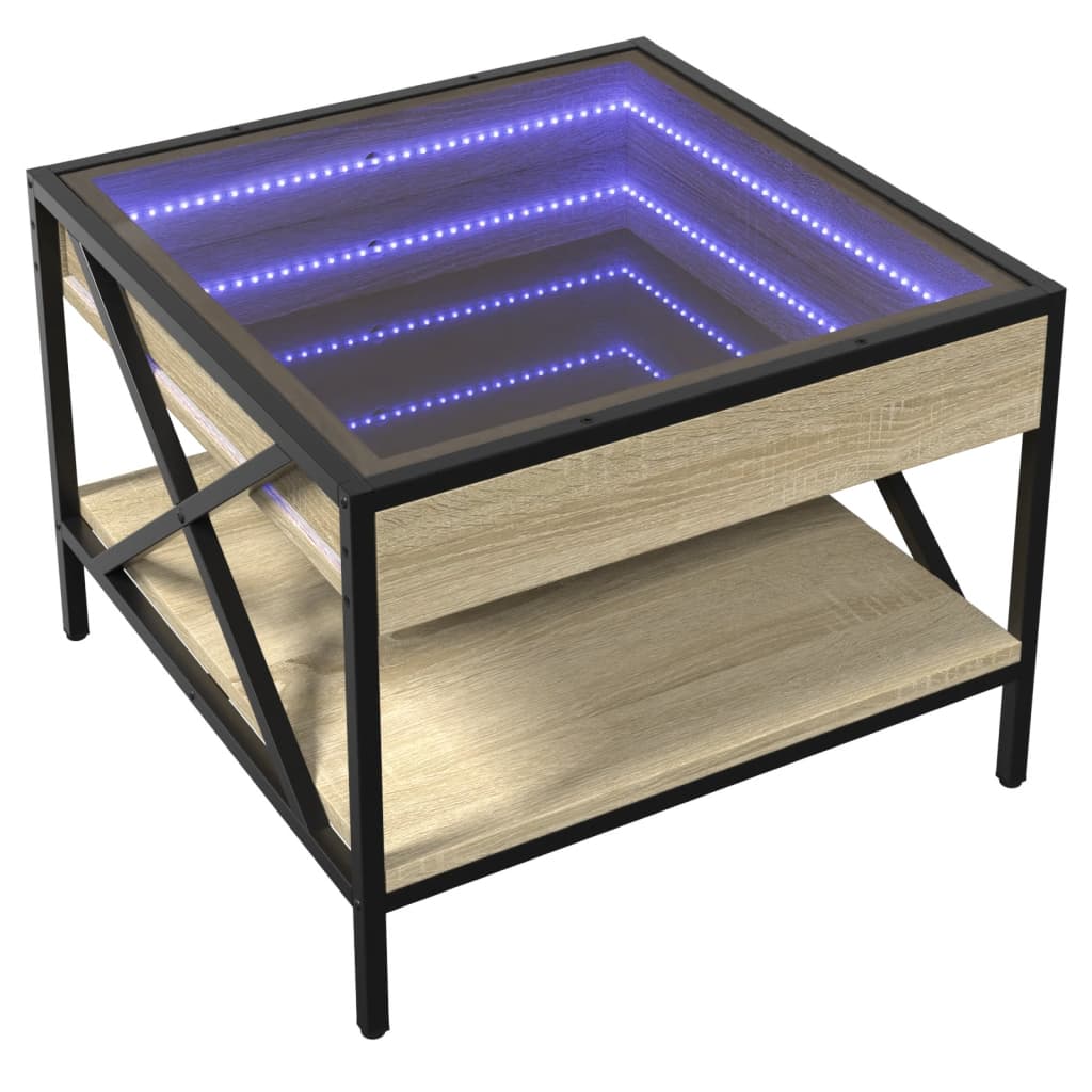 vidaXL Kavos staliukas su Infinity LED lemputėmis, ąžuolo, 50x50x38cm