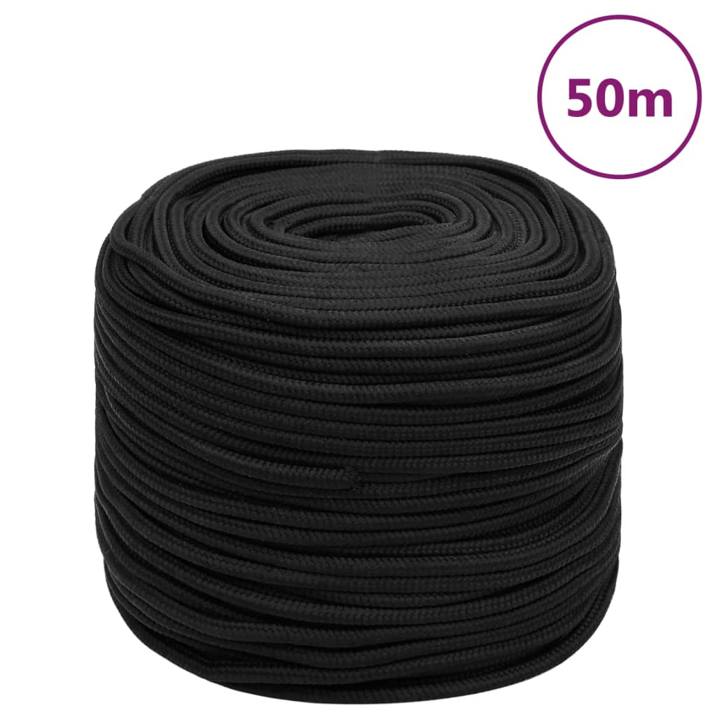 vidaXL Valties virvė, visiškai juoda, 6mm, 50m, polipropilenas