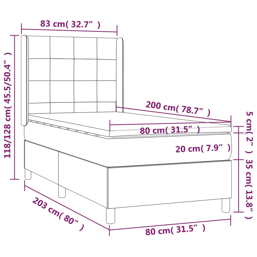 vidaXL Lova su spyruoklėmis/čiužiniu/LED, kreminė, 80x200cm, audinys