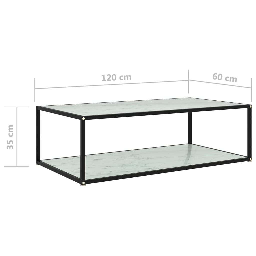 vidaXL Kavos staliukas, baltas, 120x60x35cm, grūdintas stiklas