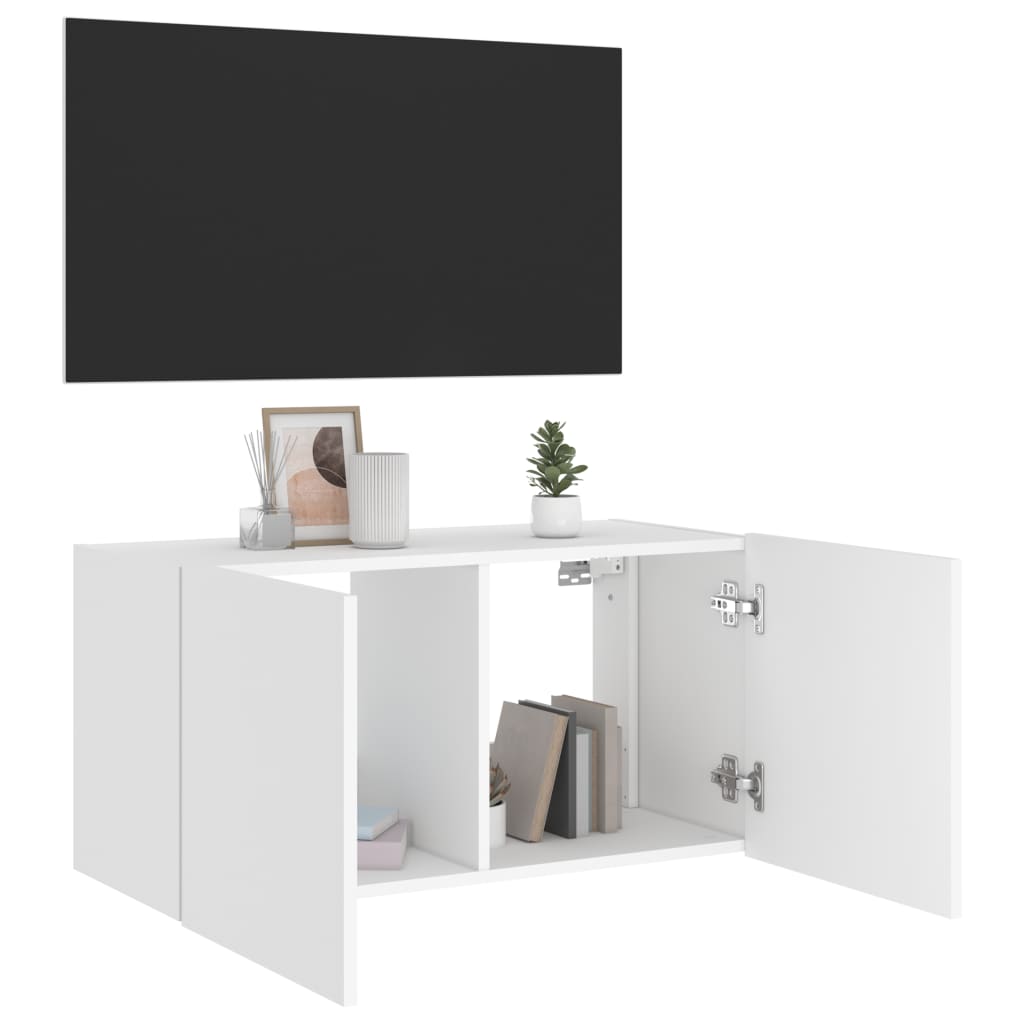 vidaXL Sieninė TV spintelė su LED lemputėmis, balta, 80x35x41cm