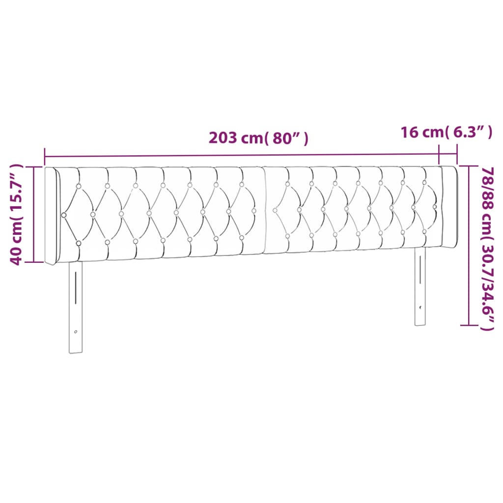 vidaXL Galvūgalis su LED, šviesiai pilkas, 203x16x78/88cm, aksomas