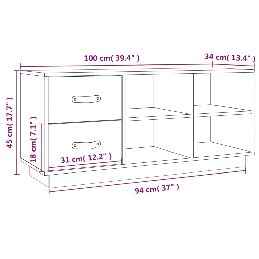 vidaXL Suoliukas batams, baltas, 100x34x45cm, pušies medienos masyvas