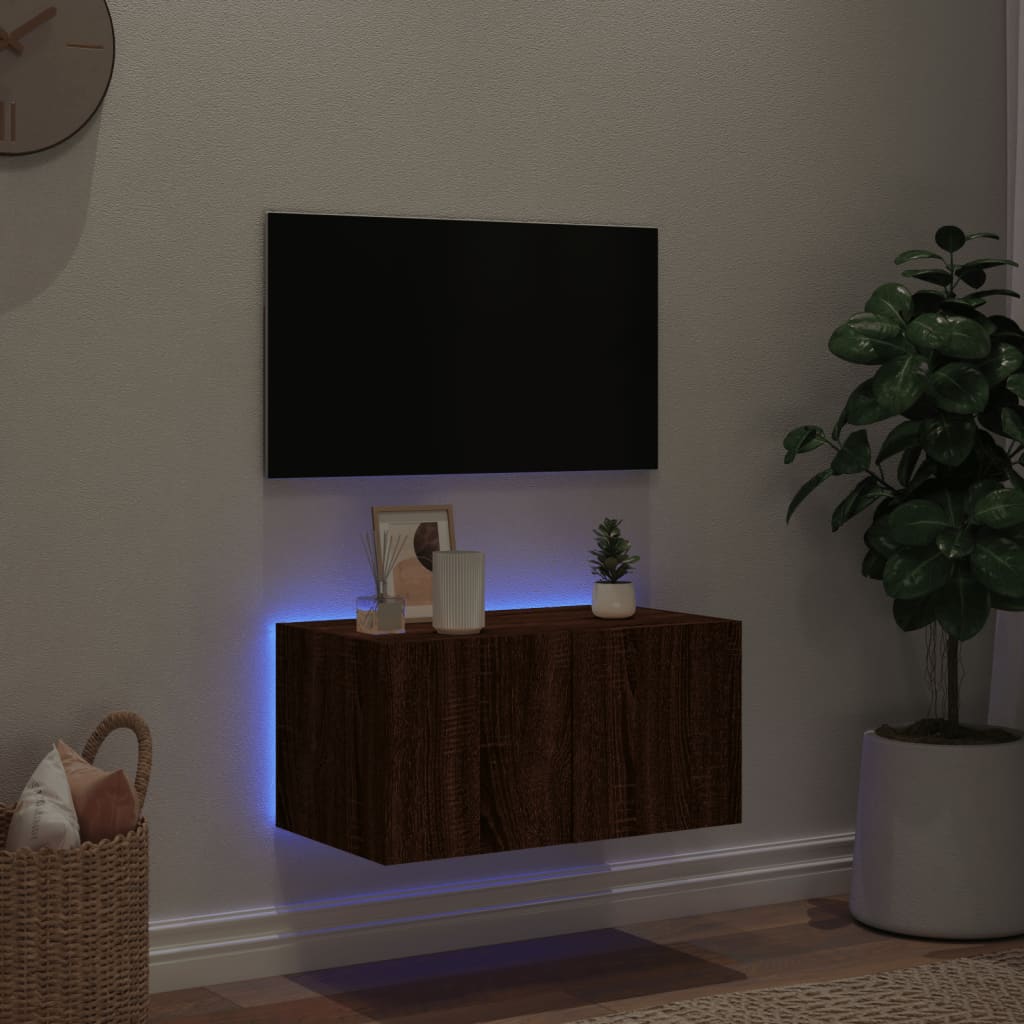 vidaXL Sieninė TV spintelė su LED lemputėmis, ruda ąžuolo, 60x35x31cm
