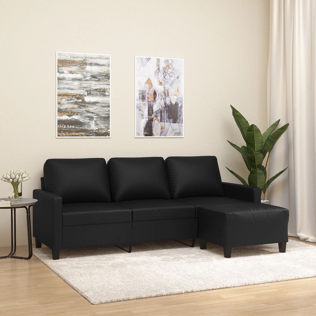 vidaXL Trivietė sofa su pakoja, juodos spalvos, 180cm, dirbtinė oda