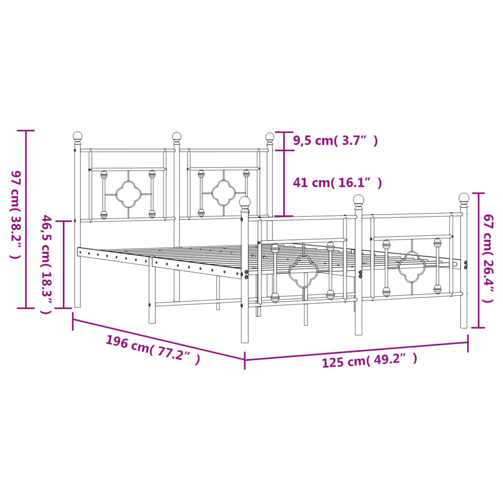 vidaXL Lovos rėmas su galvūgaliu/kojūgaliu, juodas, 120x190cm, metalas