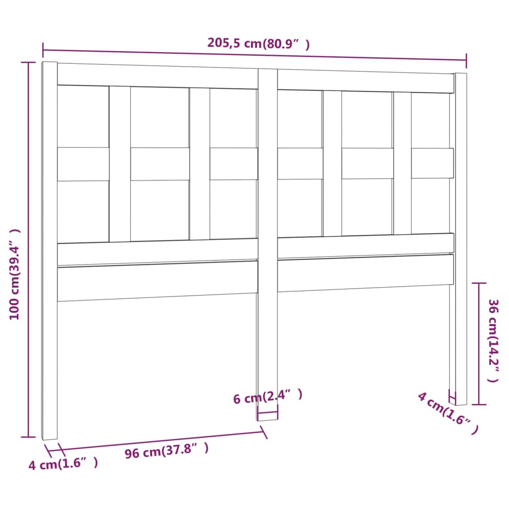 vidaXL Lovos galvūgalis, 205,5x4x100cm, pušies medienos masyvas