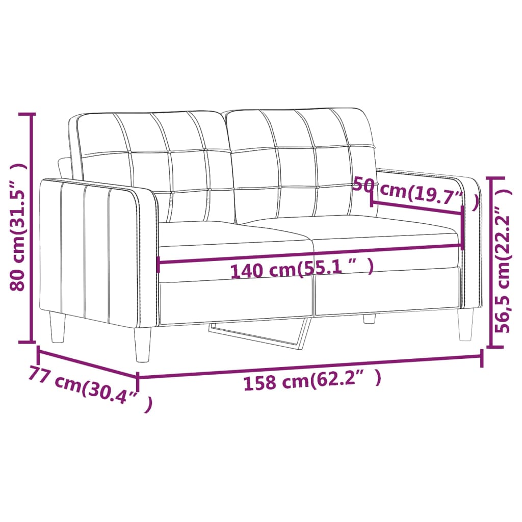 vidaXL Dvivietė sofa, kreminės spalvos, 140cm, dirbtinė oda