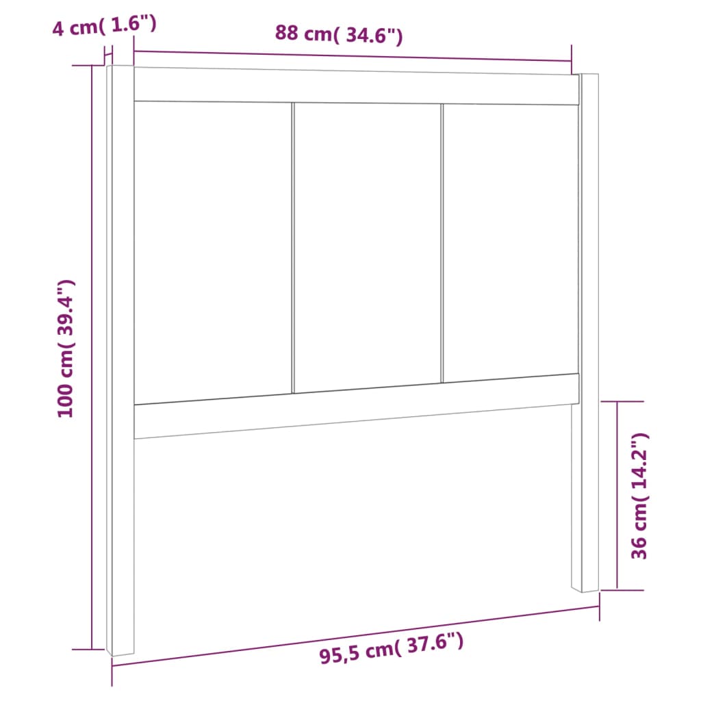 vidaXL Lovos galvūgalis, pilkas, 95,5x4x100cm, pušies medienos masyvas