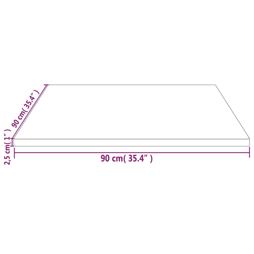 vidaXL Stalviršis, 90x90x2,5cm, pušies medienos masyvas, kvadratinis