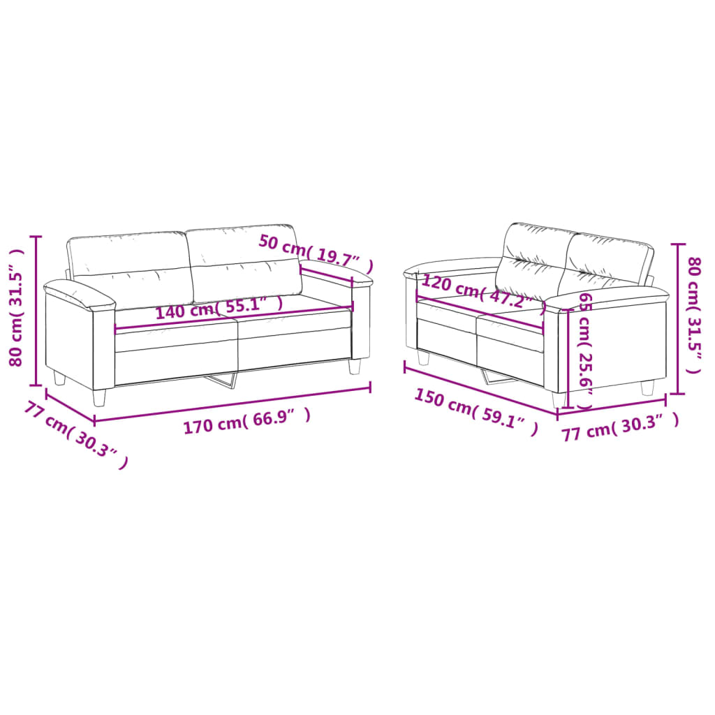 vidaXL Sofos komplektas su pagalvėlėmis, 2 dalių, pilkas, audinys