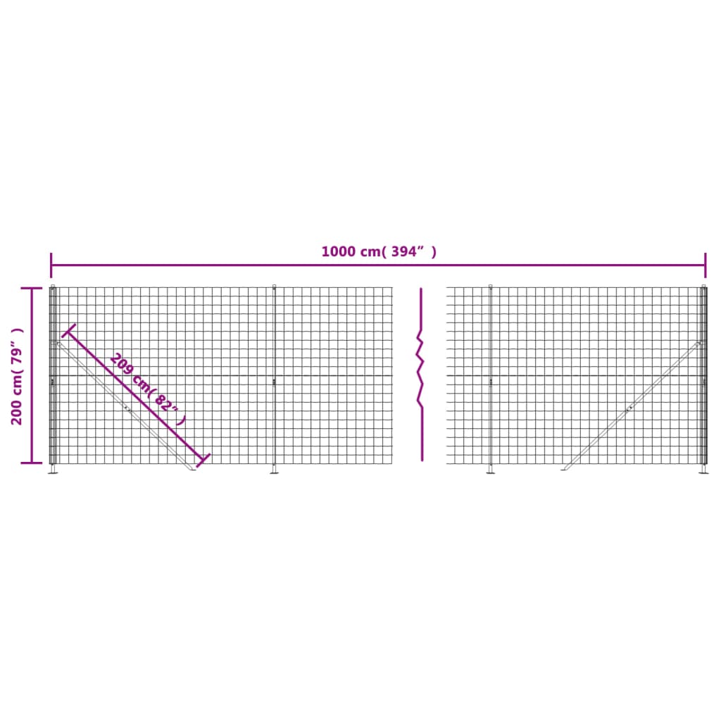 vidaXL Vielinė tinklinė tvora su flanšais, žalios spalvos, 2x10m